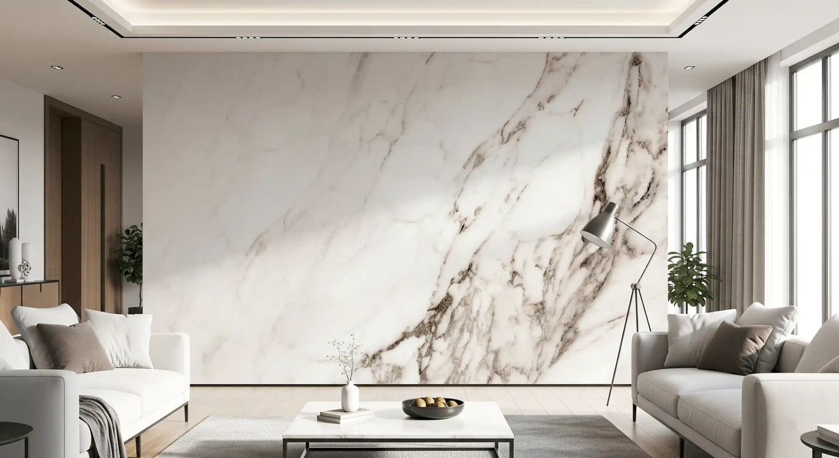 Muurschildering met de textuur van witte Calacatta-steen