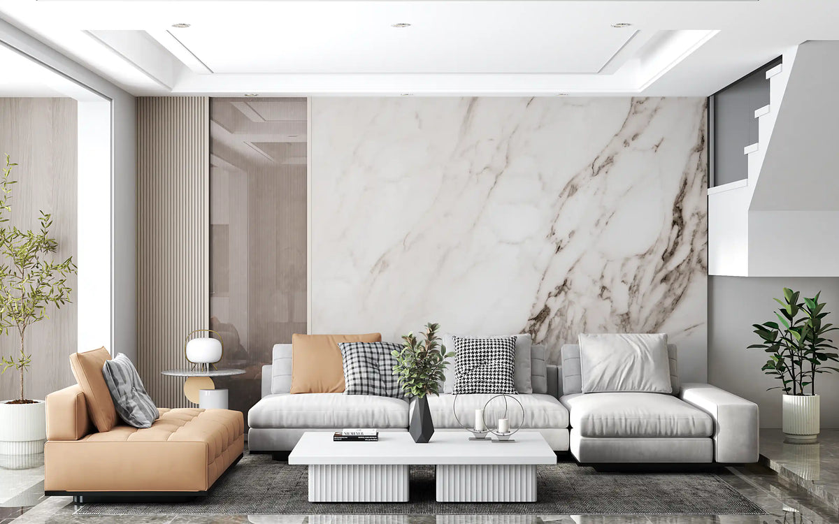 Muurschildering met de textuur van witte Calacatta-steen