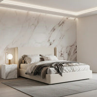 Muurschildering met de textuur van witte Calacatta-steen
