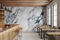 Murale da parete in marmo venato blu e bianco classico