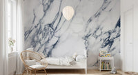 Murale da parete in marmo venato blu e bianco classico