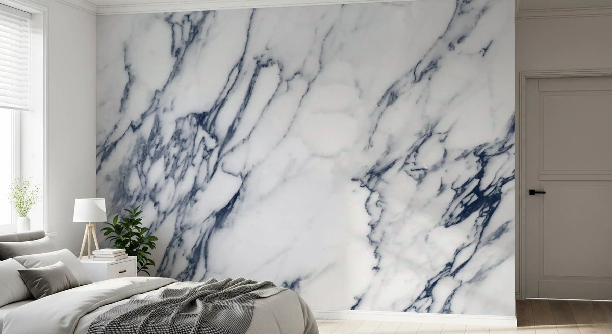 Murale da parete in marmo venato blu e bianco classico