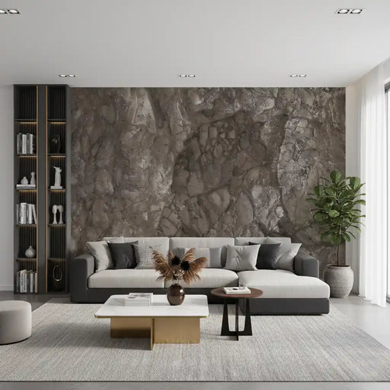 Mural de pared con textura de piedra marrón en tonos tierra, pulida