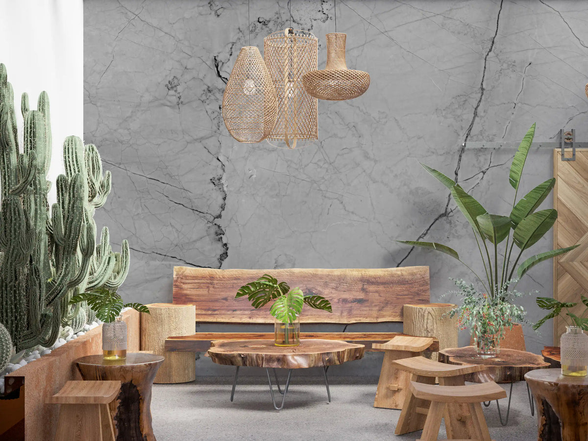 Monochrome Veined Stone Wall Mural