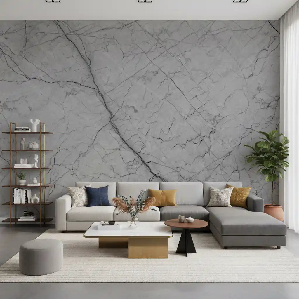 Décor mural en pierre grise monochrome veinée