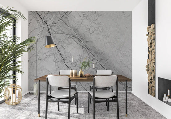 Mural de pared de vetas de mármol gris monocromático