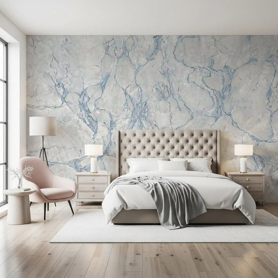 Mural de pared con textura de mármol azul etéreo veteado