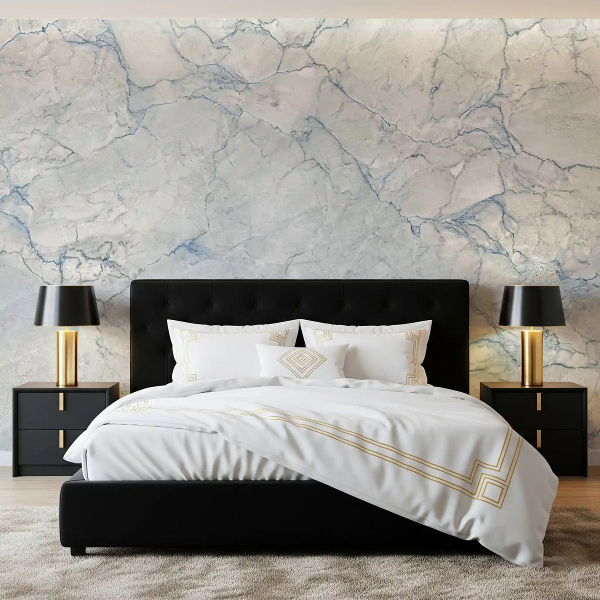 Wandbild mit Marmoradern in kühlem Graublau