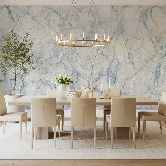Mural de pared de mármol veteado azul etéreo
