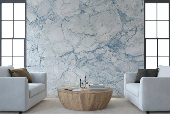 Mural de pared con efecto de mármol azul etéreo