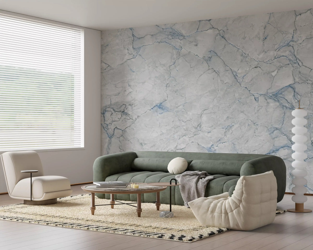 Mural de pared con textura de piedra veteada azul etérea