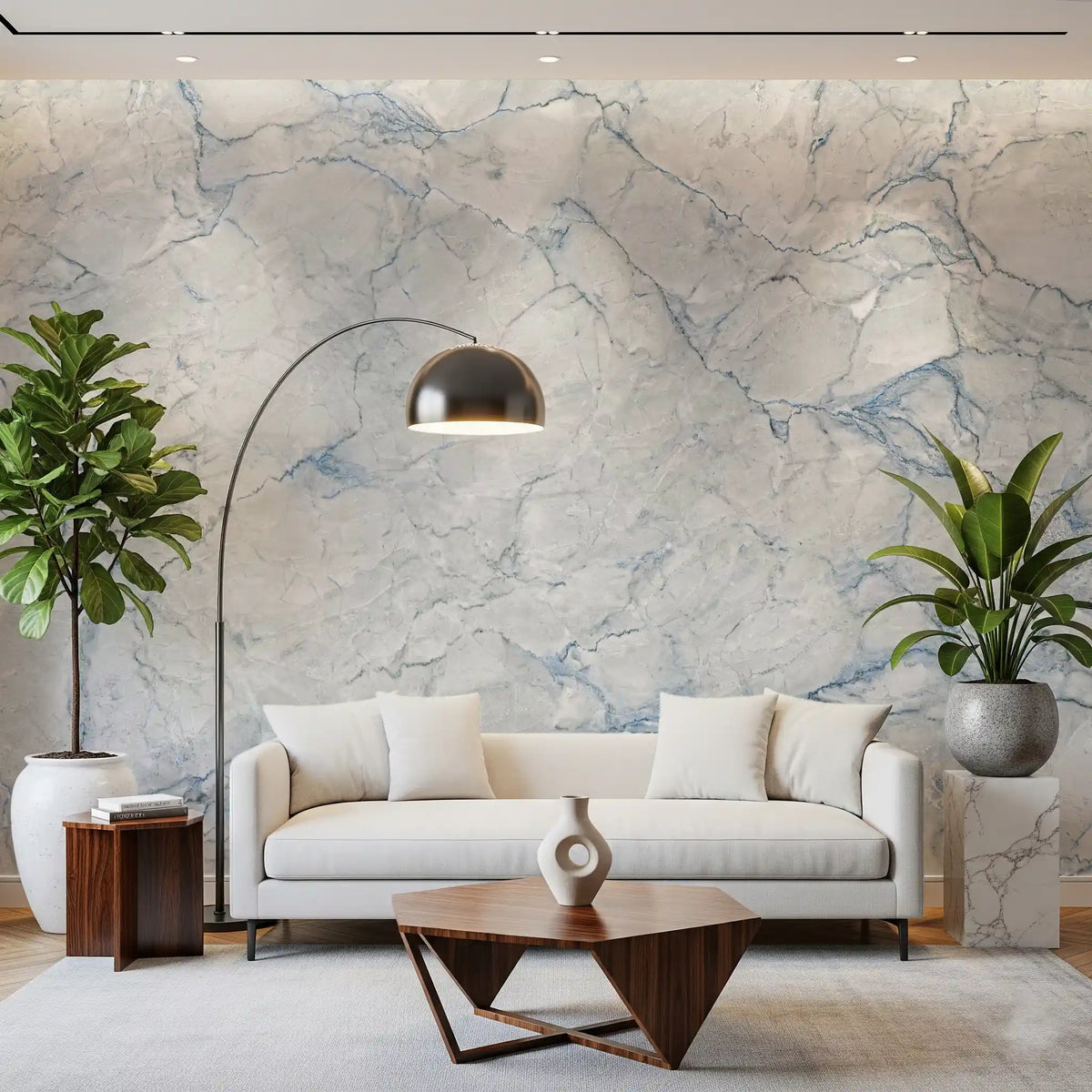 Mural de pared con textura de piedra veteada azul etérea