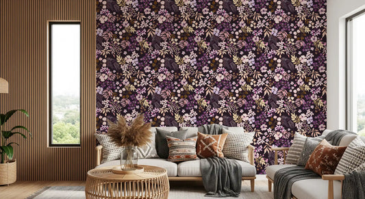 Papel pintado de flores silvestres botánicas oscuras