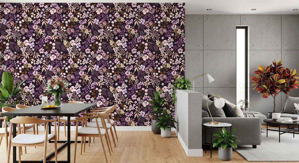 Papel pintado de flores silvestres botánicas oscuras