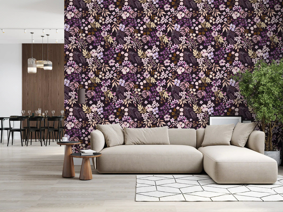 Papel pintado de flores silvestres botánicas oscuras