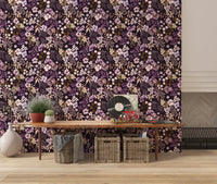 Papel pintado de flores silvestres botánicas oscuras