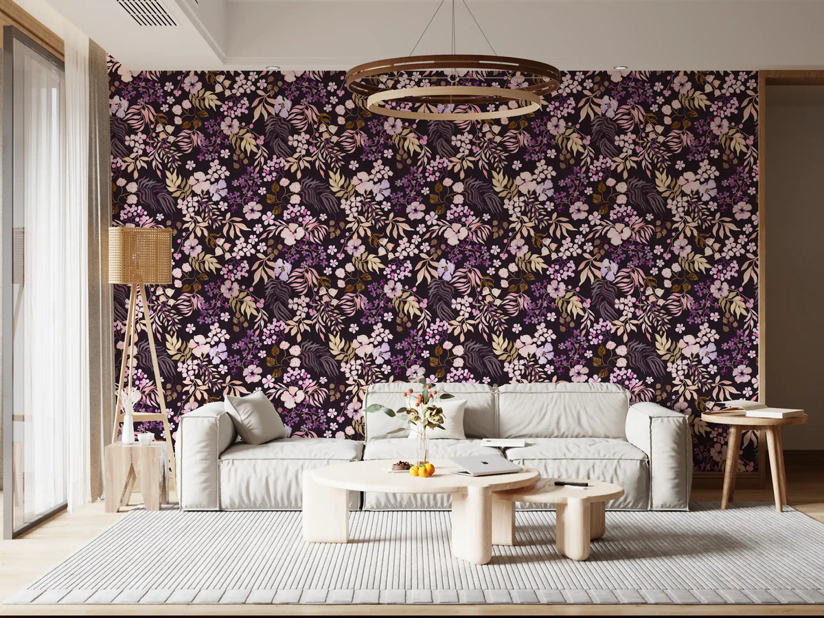 Papel pintado de flores silvestres botánicas oscuras
