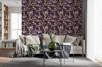 Papel pintado de flores silvestres botánicas oscuras