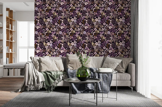 Papel pintado de flores silvestres botánicas oscuras