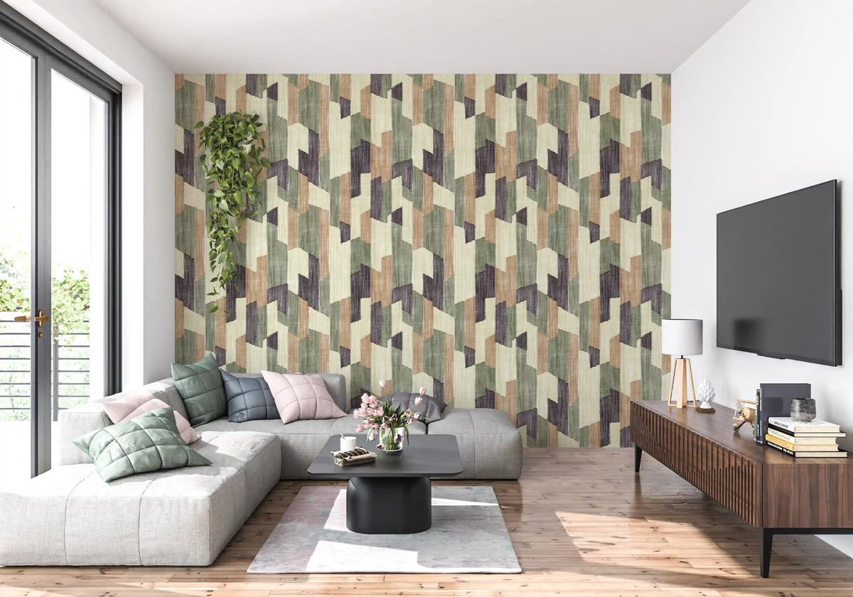 Papier peint géométrique moderne texturé, peint à la main, apaisant