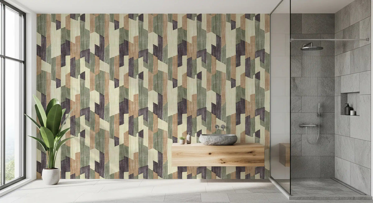 Papier peint géométrique moderne texturé, peint à la main, apaisant