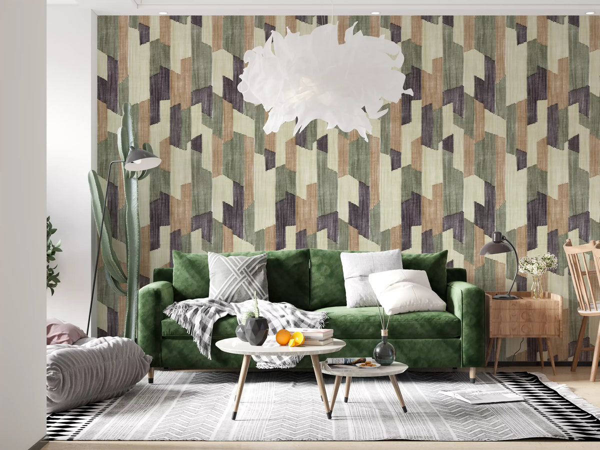Papier peint géométrique moderne texturé, peint à la main, apaisant