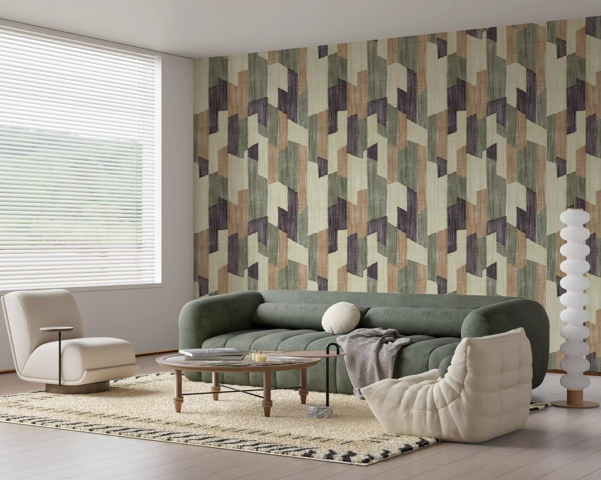 Papier peint géométrique moderne texturé, peint à la main, apaisant