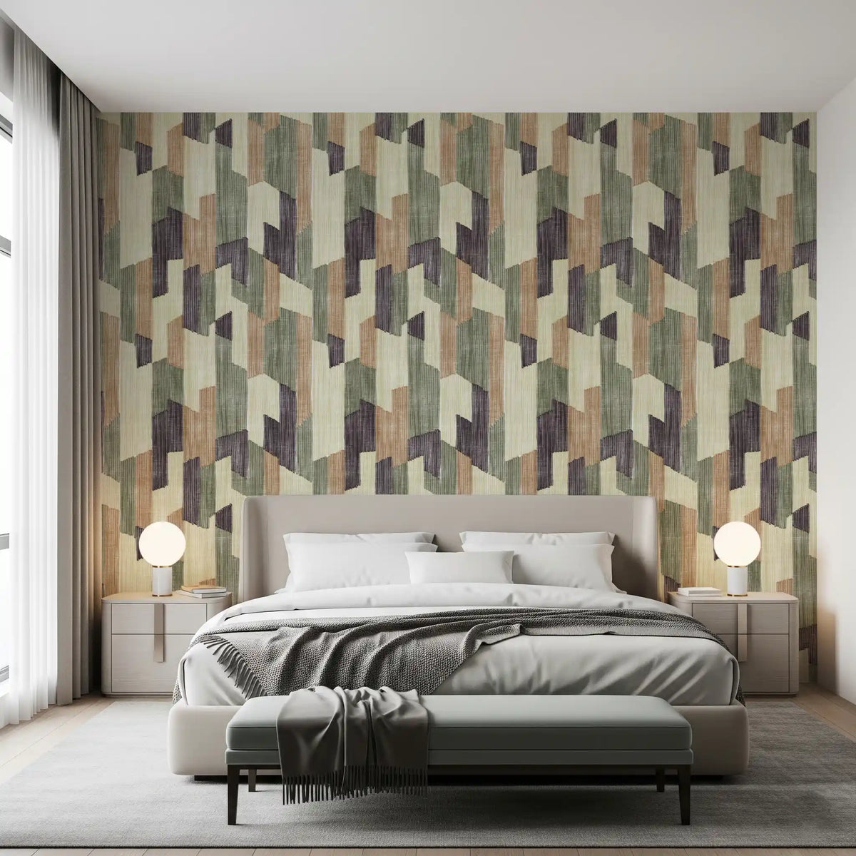 Papier peint géométrique moderne texturé, peint à la main, apaisant