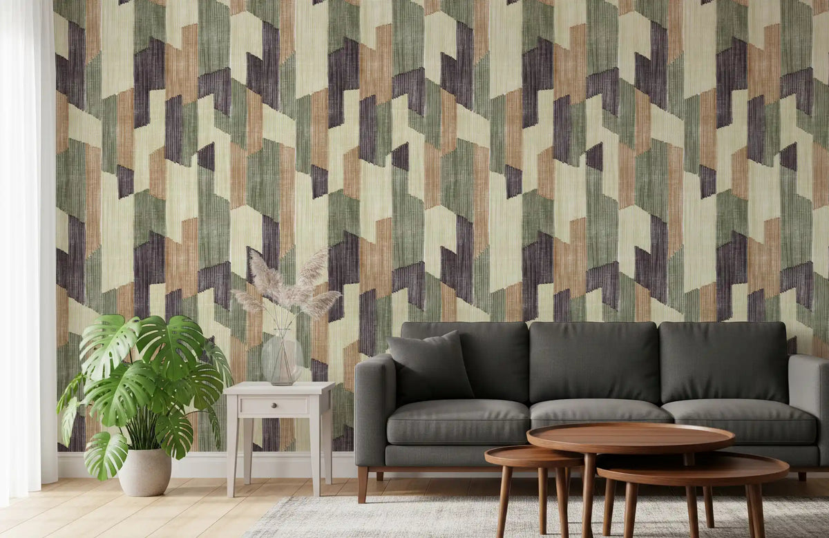 Papier peint géométrique moderne texturé, peint à la main, apaisant