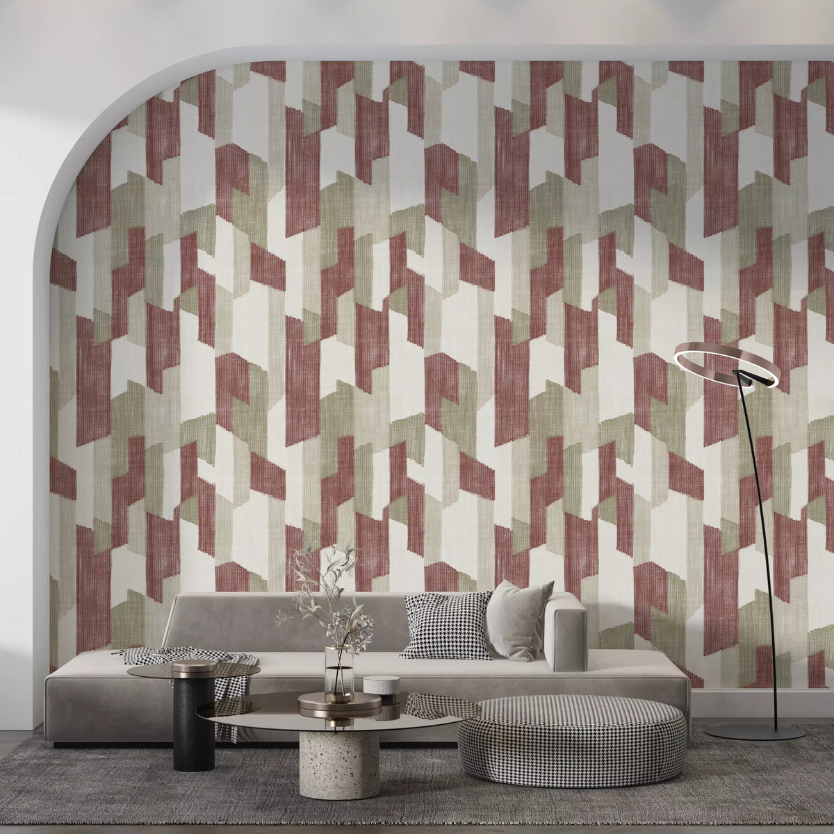 Papier peint géométrique aux tons naturels, texturé et peint à la main, style moderne