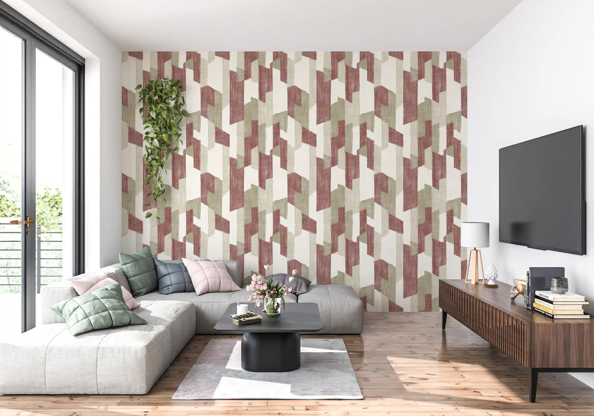 Papier peint géométrique aux tons naturels, texturé et peint à la main, style moderne