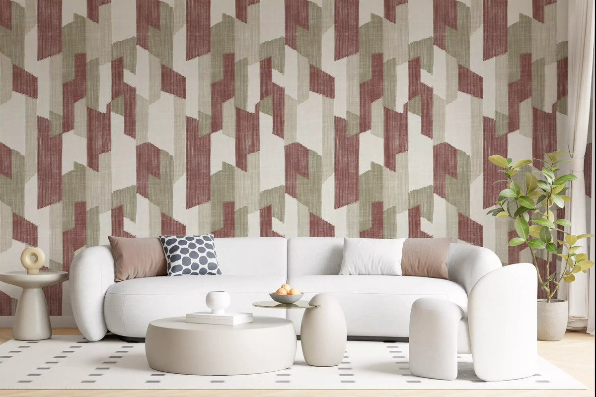 Papier peint géométrique aux tons naturels, texturé et peint à la main, style moderne