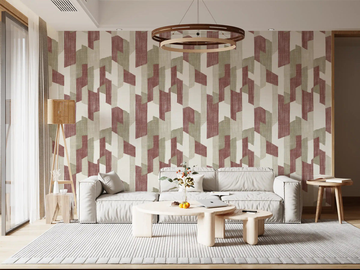 Papier peint géométrique aux tons naturels, texturé et peint à la main, style moderne