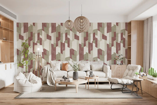 Papier peint géométrique aux tons naturels, texturé et peint à la main, style moderne