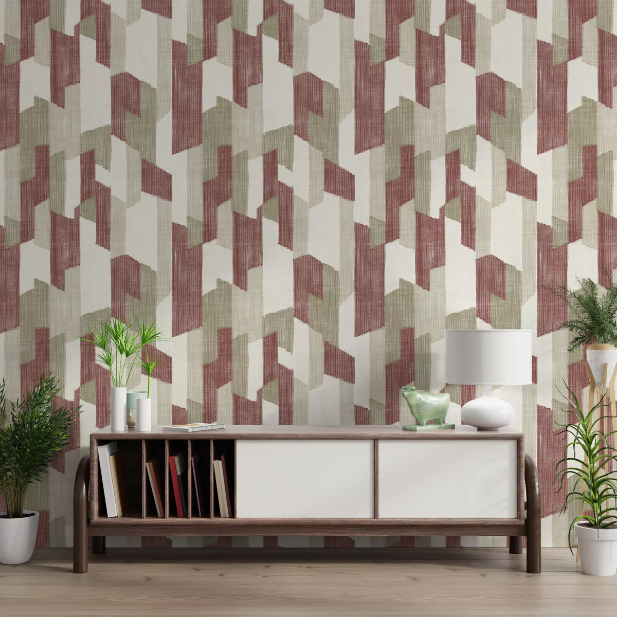 Papier peint géométrique aux tons naturels, texturé et peint à la main, style moderne
