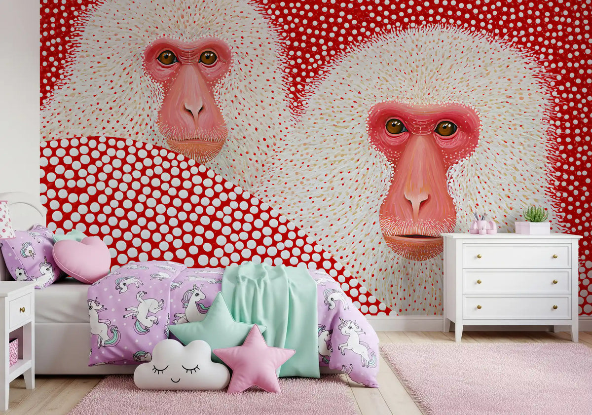 Wandbild mit Schneemakaken-Porträt und Punkten