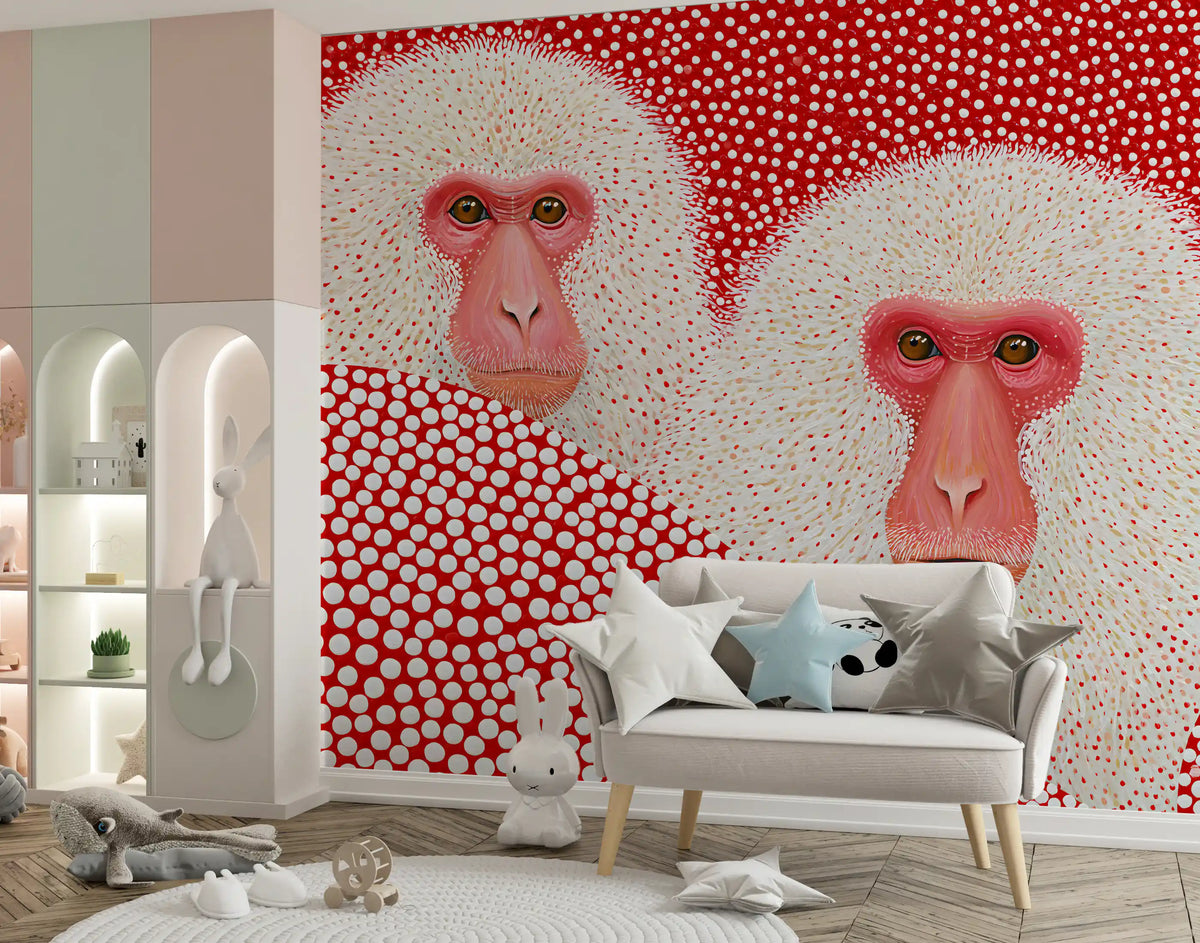 Wandbild mit Schneemakaken-Porträt und Punkten