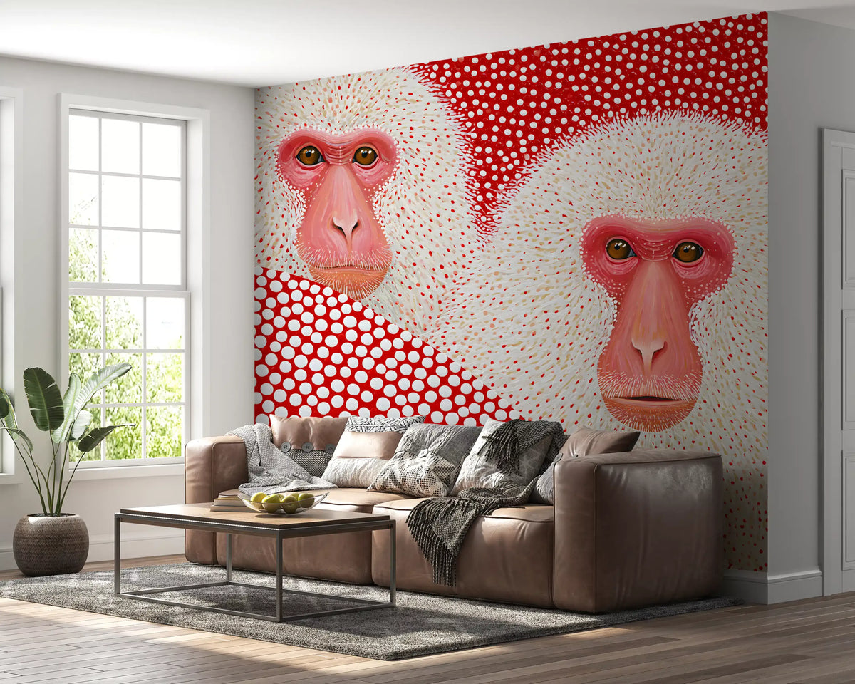 Wandbild mit Schneemakaken-Porträt und Punkten