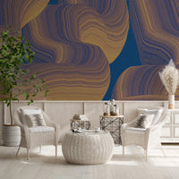 Sweeping Golden Curves on Navy Texture Wall Mural