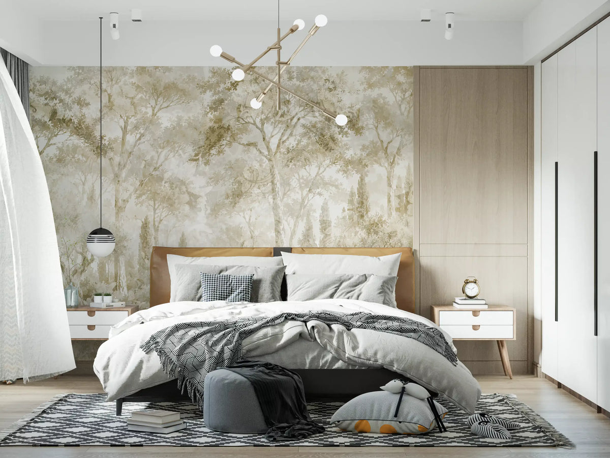 Oatmeal Mist Tuscan Forest Path Wall Mural