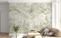 Papier peint panoramique Eucalyptus vert - sentier forestier toscan