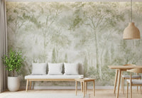 Papier peint panoramique Eucalyptus vert - sentier forestier toscan