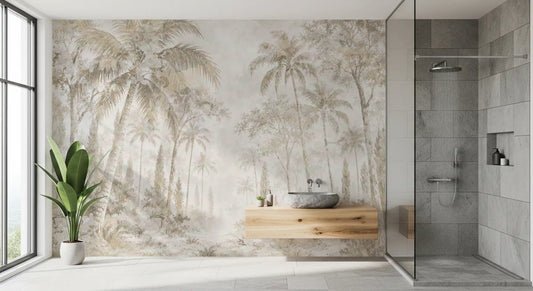 Oatmeal Mist Tropical Palm Path Wall Mural