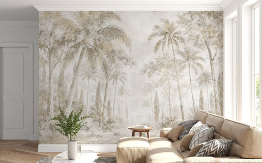 Oatmeal Mist Tropical Palm Path Wall Mural