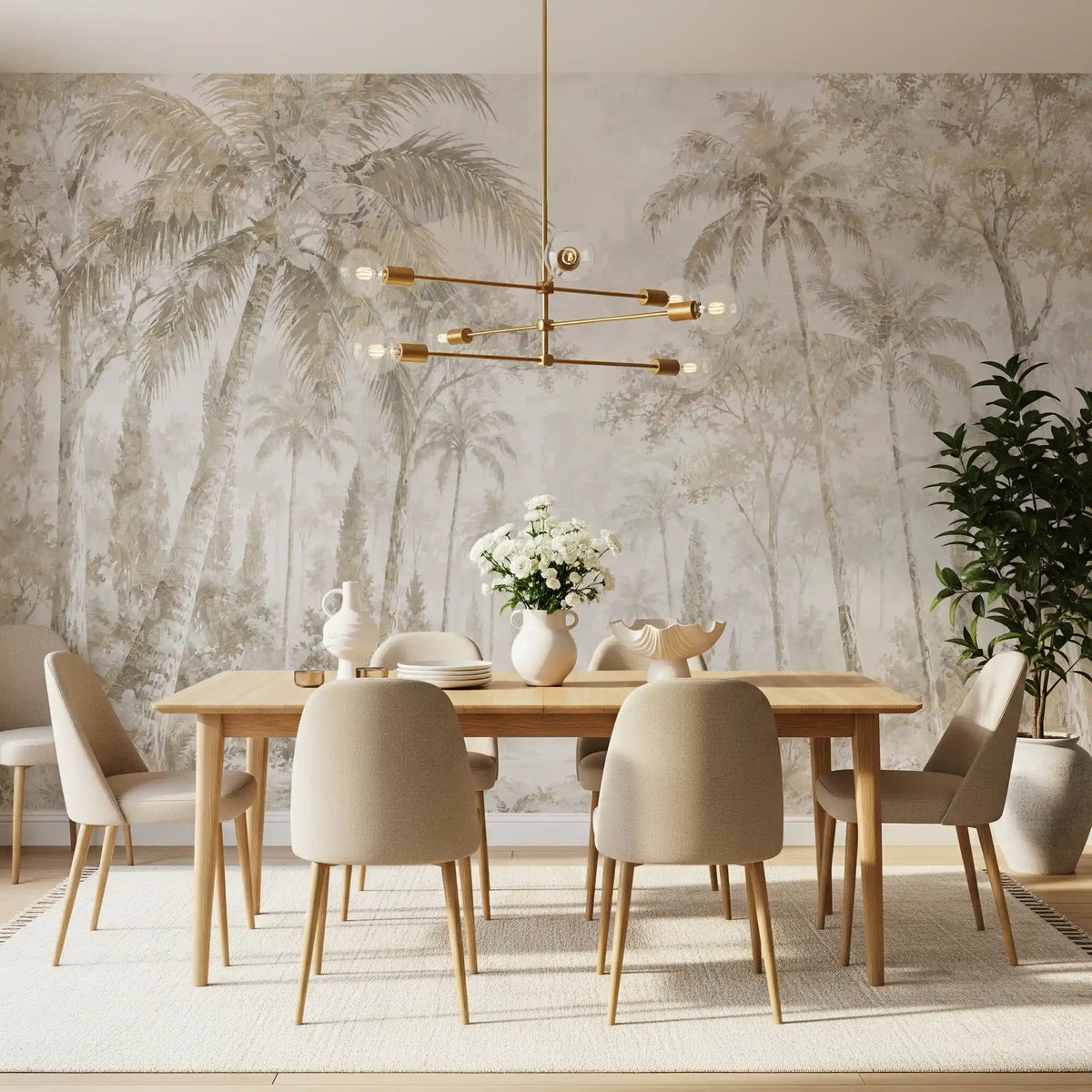 Oatmeal Mist Tropical Palm Path Wall Mural