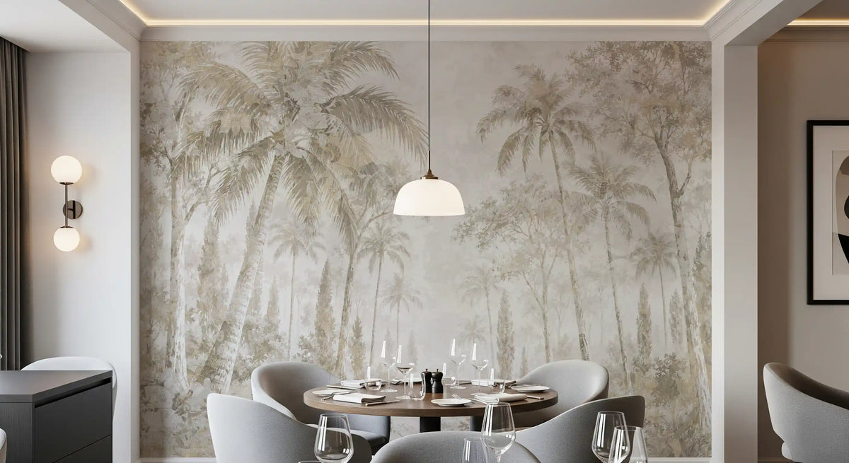 Oatmeal Mist Tropical Palm Path Wall Mural