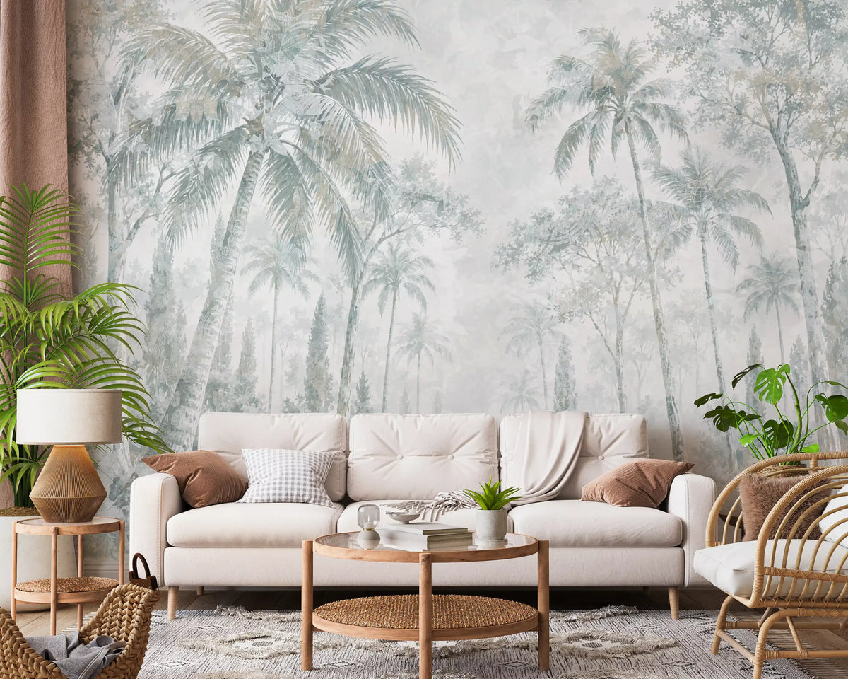 Misty Blue Jungle Path Wall Mural