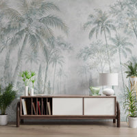 Misty Blue Jungle Path Wall Mural