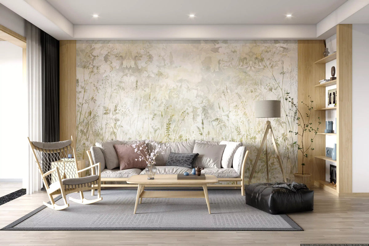 Botanical Damask Wildflower Meadow Wall Mural