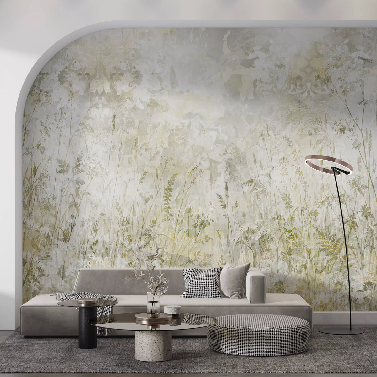 Botanical Damask Wildflower Meadow Wall Mural